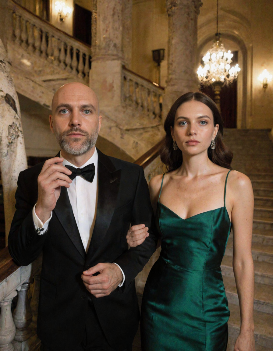 Pannello 6 reso — Guido e la modella sulla scalinata illuminata del casinò di Monte Carlo