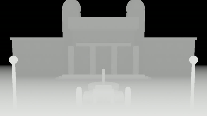 Mappa di profondità (depth map) estratta dallo stesso render, in scala di grigi